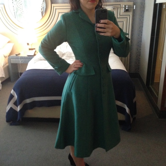 Tatyana Boutique Retro 1950s Emerald Pin Up Wool Blend Dress Coat Medium - Picture 8 of 9